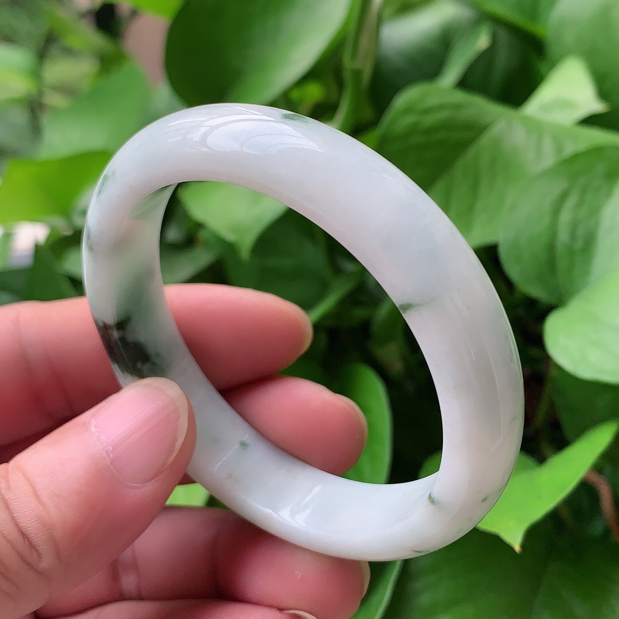 56-57翡翠手镯缅甸天然a货糯种飘花平安福镯女款玉镯翡翠玉镯子