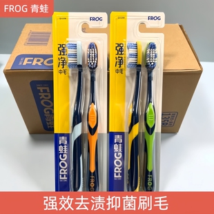 青蛙牙刷中硬毛成人家用中毛强力清洁去渍抗菌超硬耐用大人男女士
