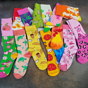 原创中筒袜女潮牌水果袜子ins街头百搭中高筒袜子女卡通动物长袜