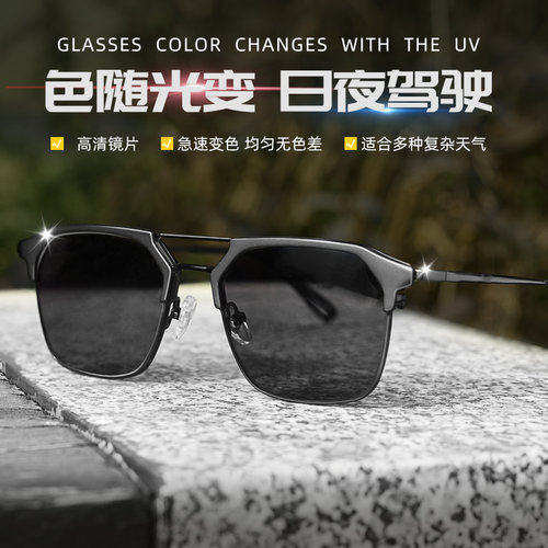 智能感光变色可配度数近视眼镜男