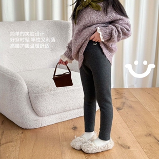咘米儿冬季女童800g加厚莱卡棉细螺纹一体绒打底裤加绒加厚长裤子