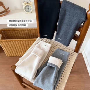 咘米儿冬季女童600g纯棉亚光一体绒打底裤中童加绒加厚高腰长裤子