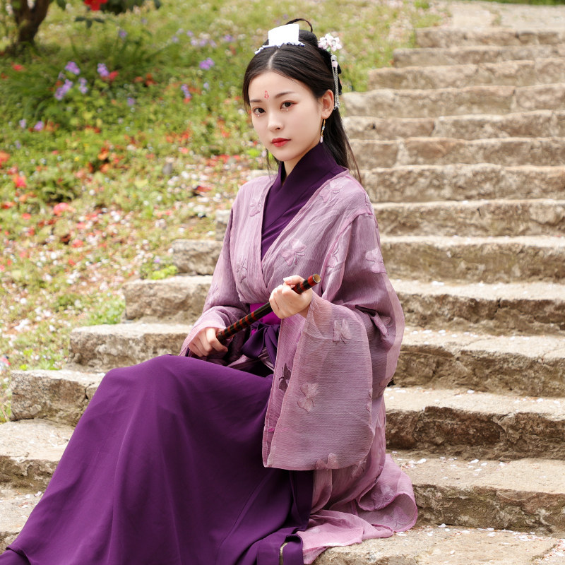 交领古装女汉服仙气飘逸春夏改良古典舞蹈演出服影视写真古代服装