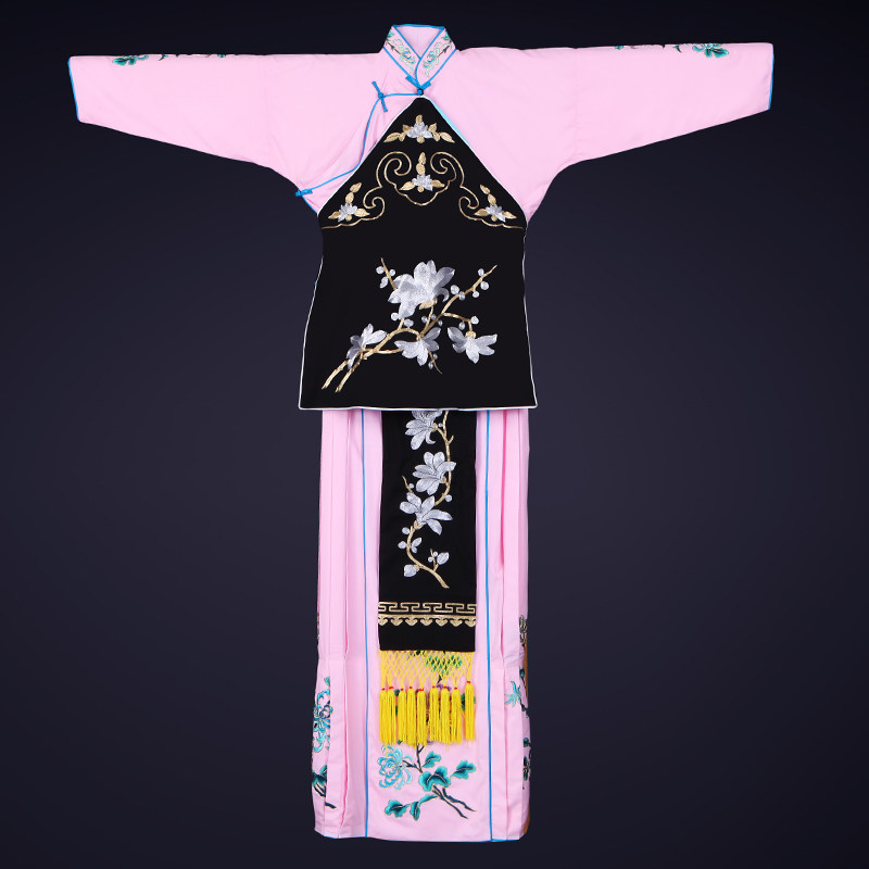 京剧舞台戏服装饭单四喜演出服粉色京剧舞台装服装机绣绣花戏服