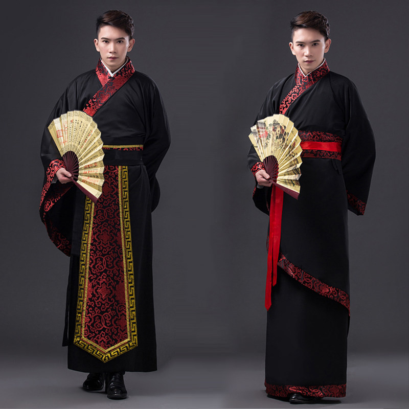 新款古装服装古代太子服装汉服男唐朝男士黑色汉服直裾曲裾服装男