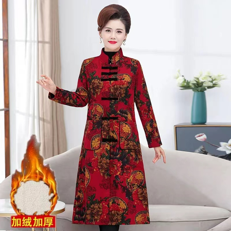 加绒加厚妈妈装秋冬中长款外套