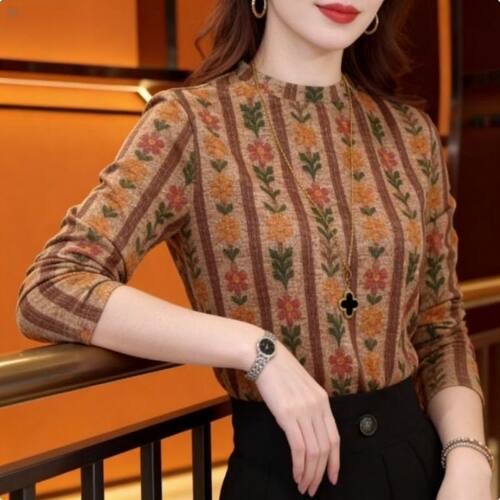 德绒保暖遮肚显瘦碎花T恤女