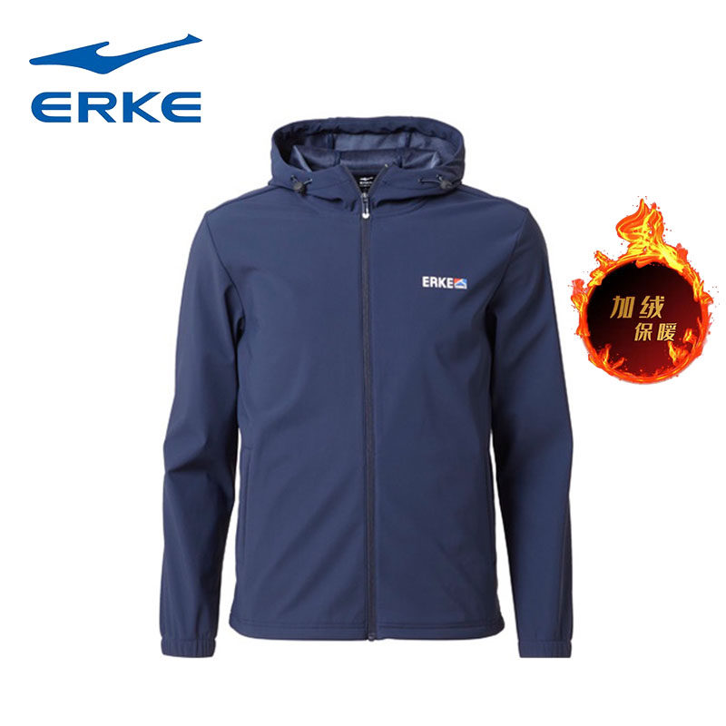 HONGXING ERKE 윈드 브레이커 남성 2023 가을 겨울 새로운 얇은 벨벳 따뜻한 재킷 후드 방풍 스포츠 탑 남성용 다목적