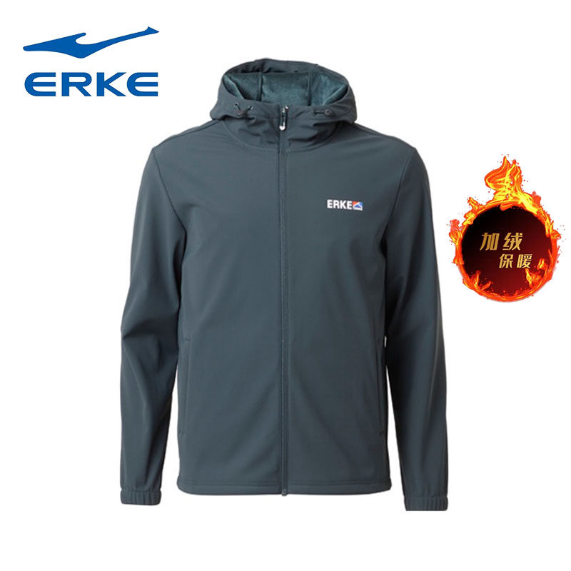 HONGXING ERKE 윈드 브레이커 남성 2023 가을 겨울 새로운 얇은 벨벳 따뜻한 재킷 후드 방풍 스포츠 탑 남성용 다목적