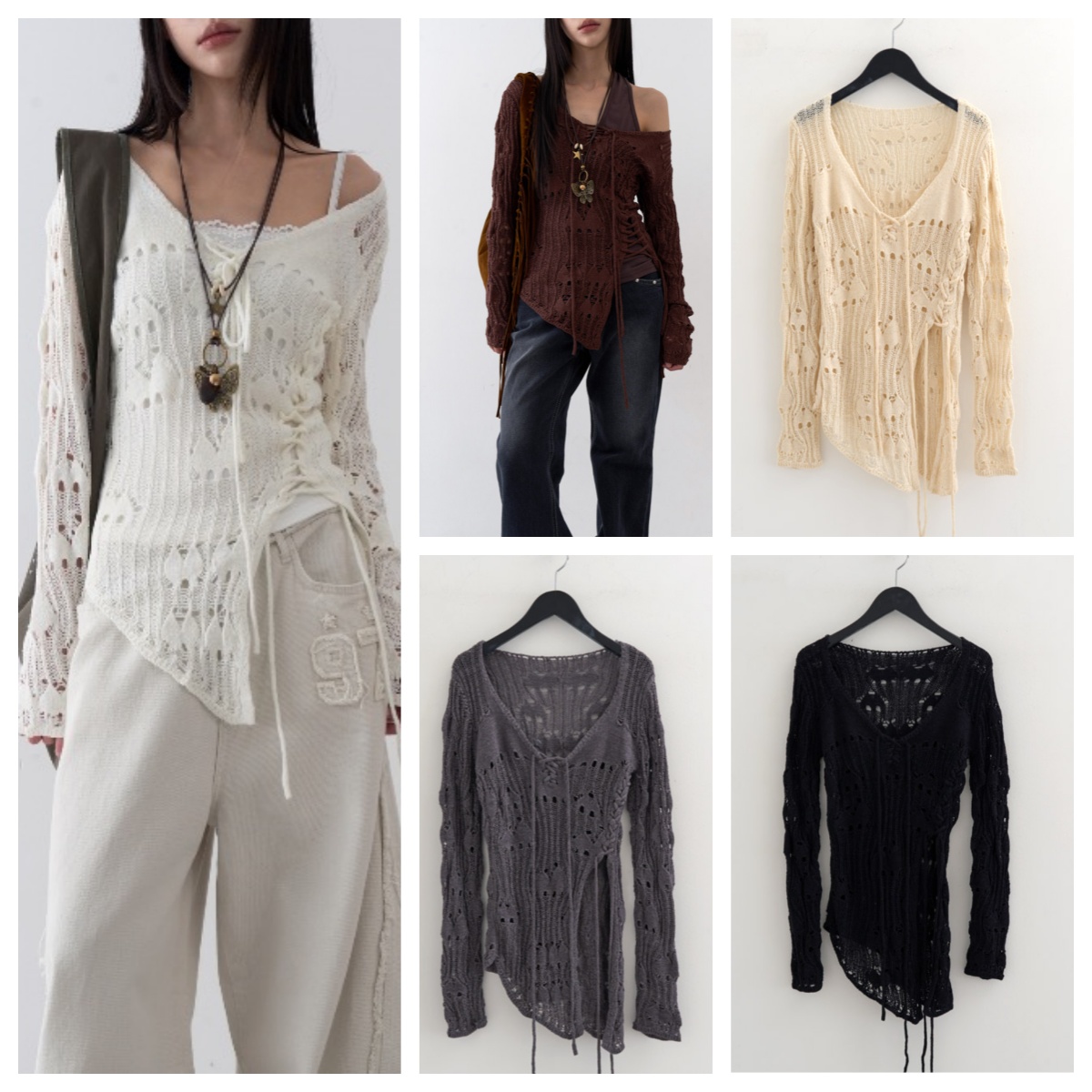 韩国lowear直邮代购2025春秋女装网状套头针织衫百搭时尚休闲上衣