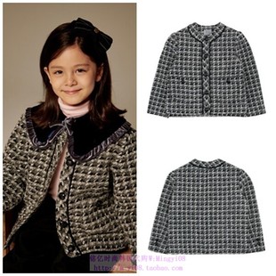 165 110 been韩国代购 2023秋春男女儿童黑色格子洋气休闲外套童装