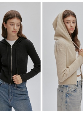 韩国afterhours直邮代购2025春秋女装时尚连帽羊毛针织衫长袖上衣