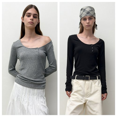 韩国diagonal直邮代购2025春秋女装百搭修身露肩时尚休闲长袖T恤