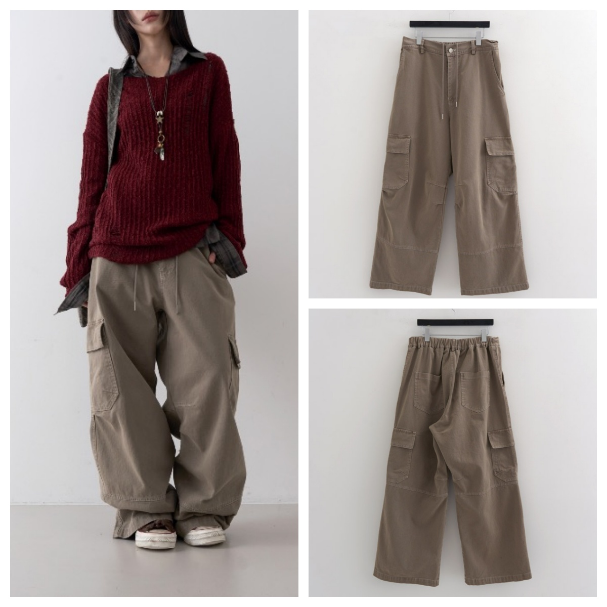 韩国lowear直邮代购2025春秋宽松百搭时尚阔腿裤休闲工装拖地长裤