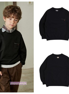 been韩国直邮代购2024秋春儿童黑色套头休闲长袖T恤童装110-165