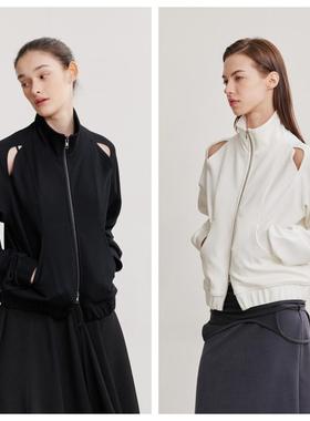 韩国AFTERHOURS直邮代购2024春秋女装双拉链高领露肩气质短款外套
