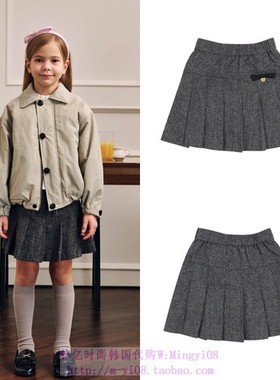 been韩国代购2024春秋女童灰色半身裙百搭儿童百褶裙子110-165