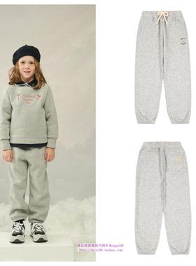 been韩国直邮代购2024秋冬儿童中大童灰色拉绒束脚裤童装100-165