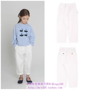 130 子100 been韩国代购 2023春秋儿童中大童白色舒适宽松休闲裤