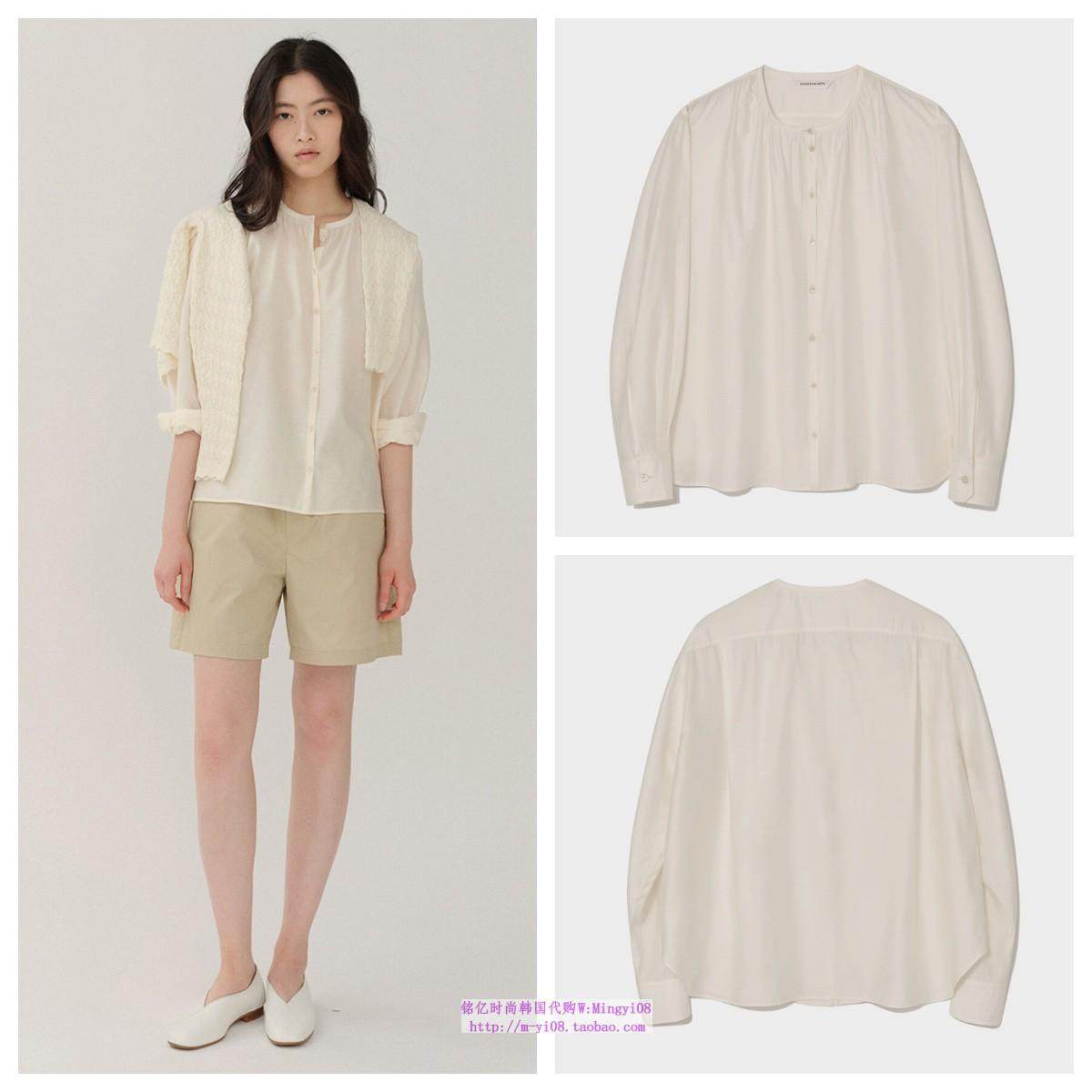 韩国KINDERSALMON直邮代购2024秋春女装宽松短款单排扣衬衫上衣