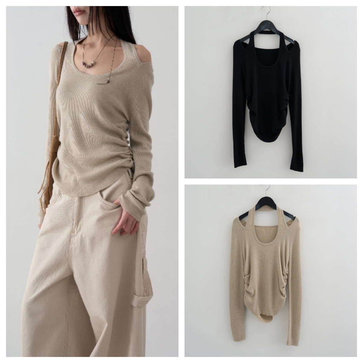 韩国lowear直邮代购2025春秋女装套头针织衫百搭时尚露肩休闲上衣