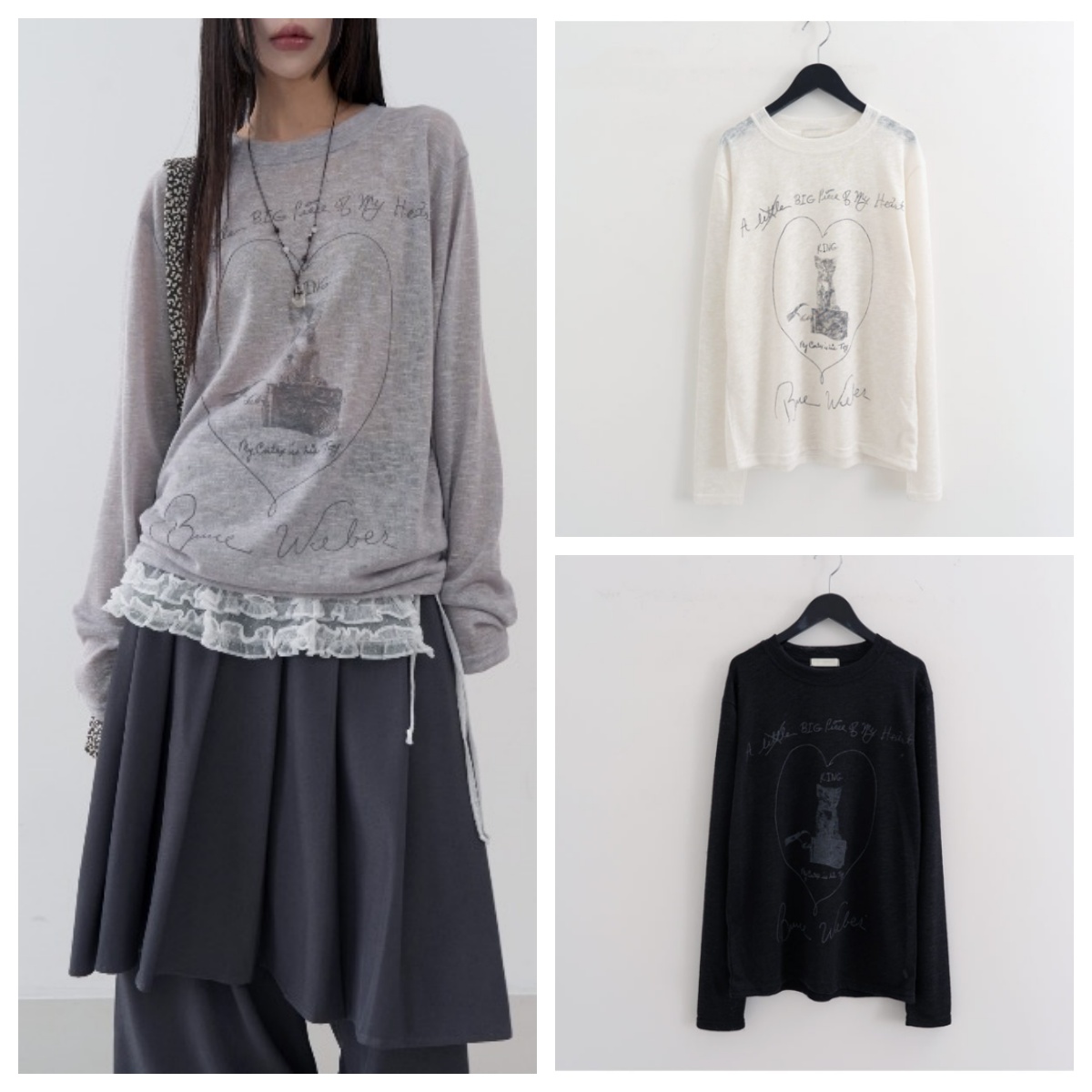 韩国lowear直邮代购2025春秋女装休闲宽松百搭圆领长袖T恤上衣