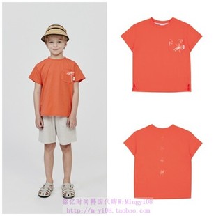 130 T恤童装 165 2023夏儿童橙色圆领套头休闲舒适短袖 been韩国代购