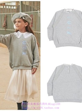 been韩国代购2023秋春儿童灰色圆领套头休闲长袖T恤童装110-165
