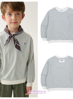 been韩国直邮代购2025春秋儿童绿色条纹套头长袖T恤童装100-165