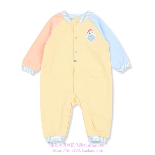 organic mom有机妈妈韩国代购2024春秋儿童黄色哈衣连身衣75-80