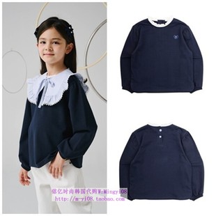 110 T恤童装 165 2024春秋儿童海军蓝圆领套头休闲长袖 been韩国代购