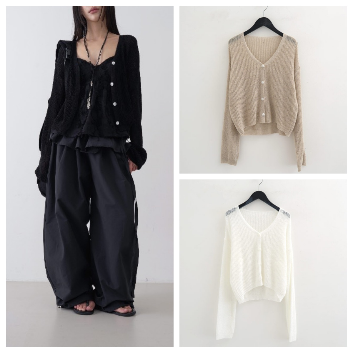 韩国lowear直邮代购2025春秋女装针织百搭圆领毛衣开衫休闲上衣