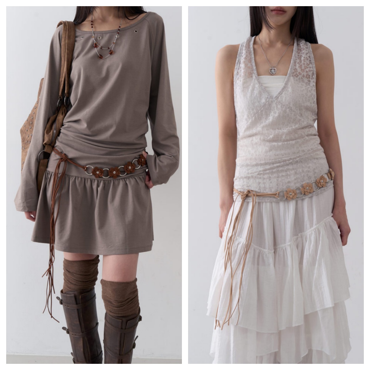 韩国lowear直邮代购2025简约时尚花朵百搭休闲女士长流苏腰带腰链