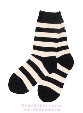 been韩国代购2024春秋儿童百搭黑色休闲条纹短袜学生袜打底袜5-11