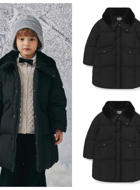been韩国代购2025冬儿童黑色中长款休闲鸭绒羽绒服童装100-165