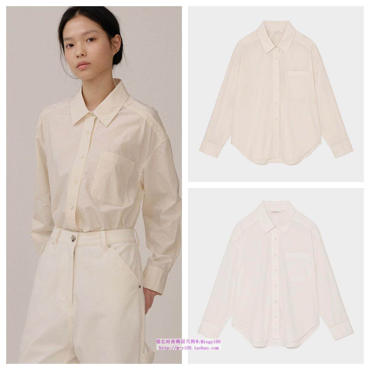 韩国KINDERSALMON直邮代购2024秋春女装时尚单排扣衬衫长袖上衣