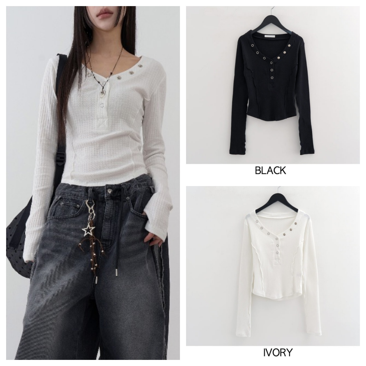 韩国lowear直邮代购2025春秋女装休闲宽松百搭圆领长袖T恤上衣