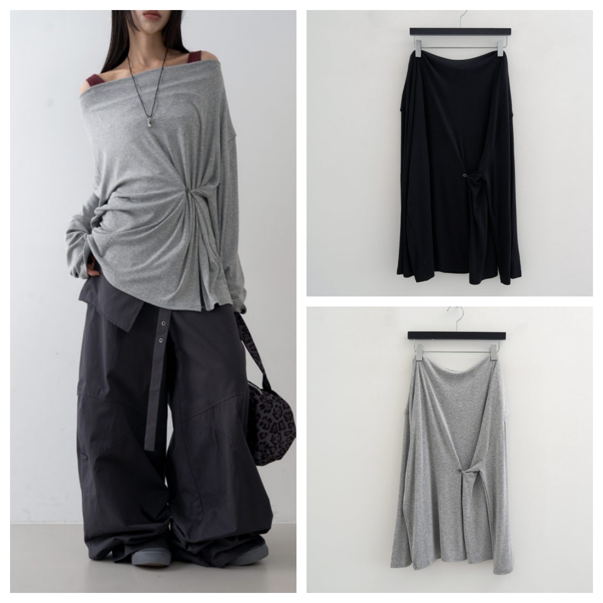 韩国lowear直邮代购2025春秋女装休闲宽松百搭褶皱长袖T恤上衣