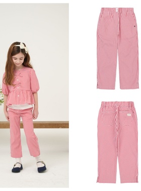 been韩国直邮代购2025春夏儿童中大童红色格子九分裤童装100-165