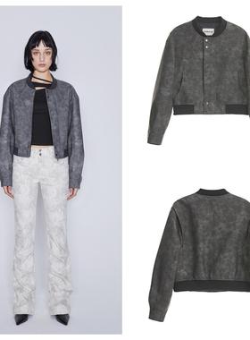 韩国AFTERHOURS直邮代购2024春秋女装皮革机车夹克衫高级短款外套