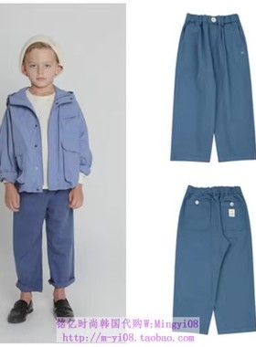 been韩国代购2023春秋儿童中大童蓝色舒适宽松休闲裤子110-145