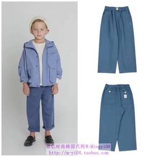 145 子110 been韩国代购 2023春秋儿童中大童蓝色舒适宽松休闲裤
