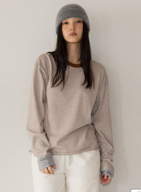 韩国andneeds直邮代购2025春秋女装百搭时尚简约条纹休闲长袖T恤