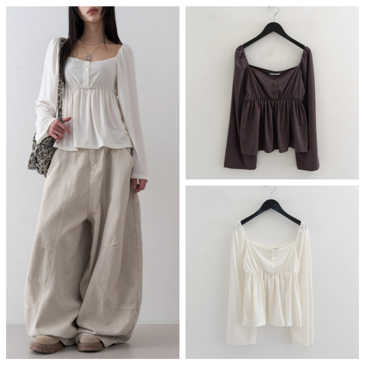 韩国lowear直邮代购2025春秋女装宽松休闲褶皱荷叶衬衫长袖上衣