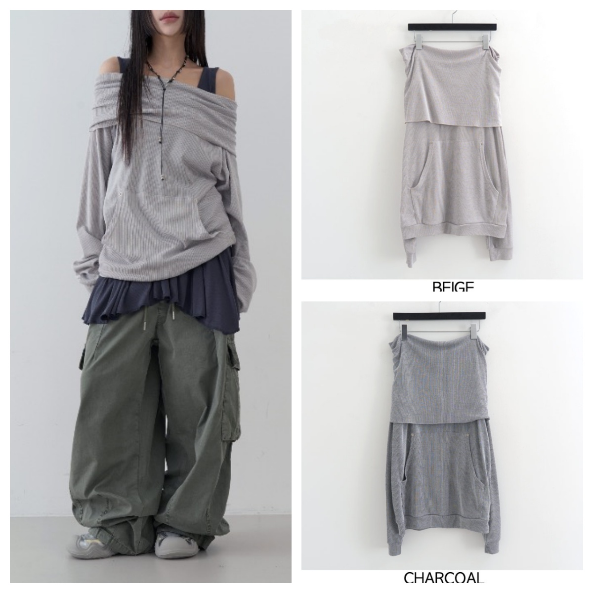 韩国lowear直邮代购2025春秋女装休闲百搭时尚露肩长袖T恤上衣