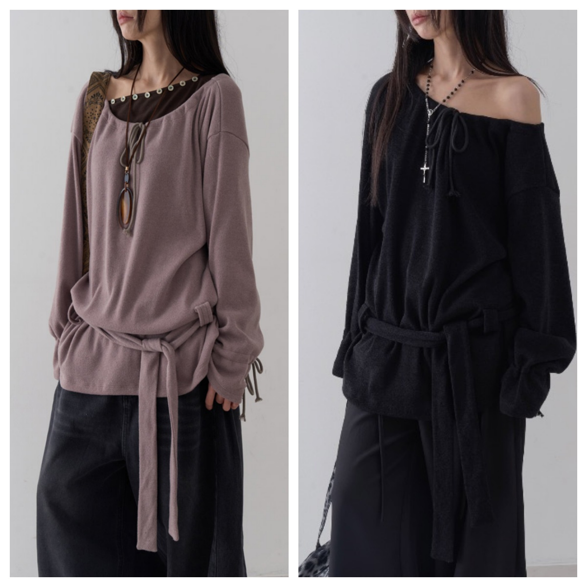 韩国lowear直邮代购2025春秋女装露肩套头针织衫百搭时尚休闲上衣