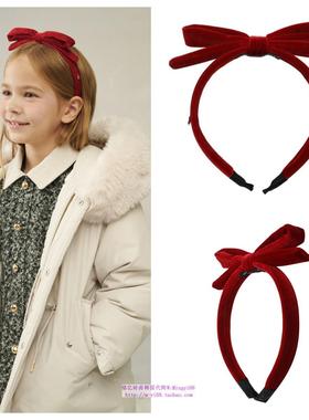 been韩国代购2024秋冬儿童红色天鹅绒蝴蝶结时尚发饰公主发箍头饰