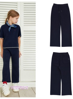 been韩国代购2024秋春儿童中大童海军蓝平纹微喇长裤童装110-165