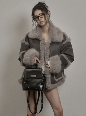 韩国khakipoint.直邮代购2025秋冬女装时尚百搭仿毛皮外套上衣