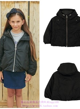been韩国代购2023秋春儿童黑色夹棉薄款纯色连帽外套童装110-155